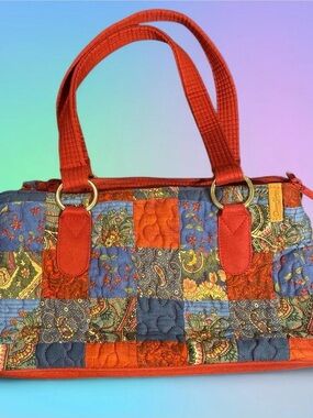 Donna Sharpe Quilted Patchwork Shoulder Bag in Red and Blue